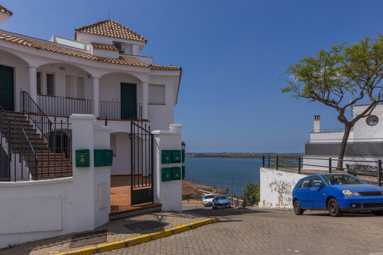 Traditional White Houses Overlooking the Guadiana River in Ayamonte, Andalusia, Spain