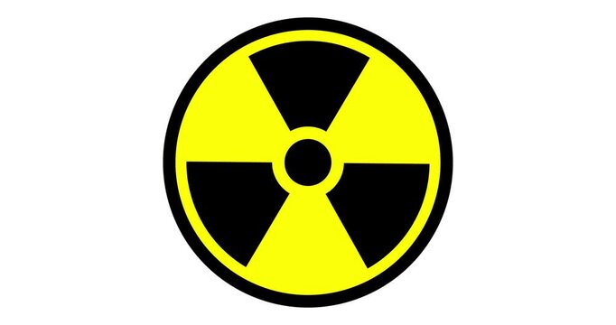 Animated radiation warning symbol with blinking effect. Black trefoil on yellow circle flashes to indicate radioactive hazard, safety alert, and nuclear risk warning.