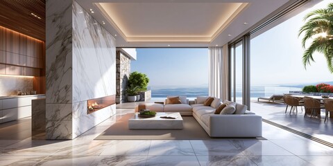 Obraz premium Elegant coastal home design featuring stunning panoramic vista