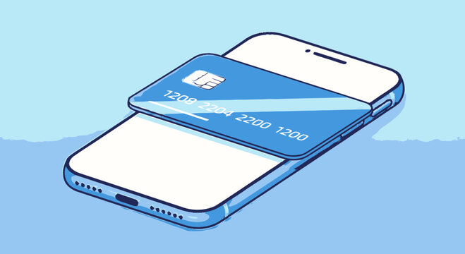 Smartphone with credit card on top.