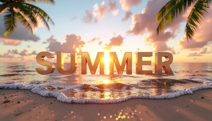 Obraz premium Summer beach scene with palm trees.