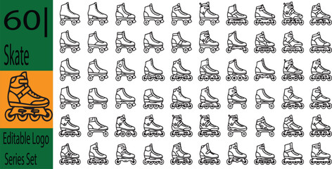 Fototapeta premium Assortment of 60 roller skate and inline skate outline logo icons skates rollerblading icon set