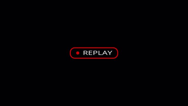 Replay text button animation with alpha channel, Replay icon video for Live Streamers, Action replay sign icon loop animation with transparent background in 4k.