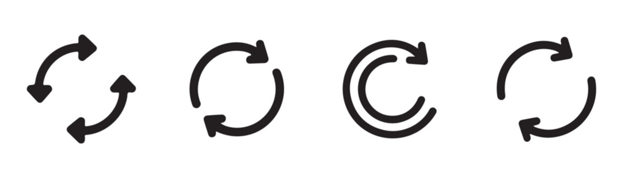 Collection of simple refresh arrow icons for computer software interface and mobile application systems.