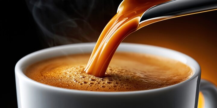 Rich espresso flowing into a waiting ceramic mug