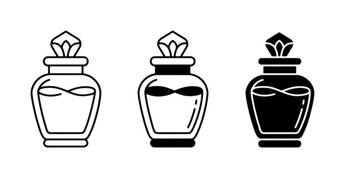 Elegant Perfume Bottles, Vintage Essence Vials, Classic Fragrance Containers, Set of 3 Icons