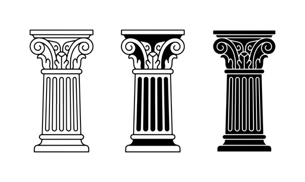 Classical Corinthian Columns, Ancient Greek Architecture Elements, Decorative Architectural Pillars, Vector Set
