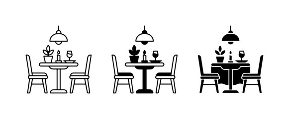 Fototapeta premium Dining Table Set Icons, Restaurant Table Icons, Bistro Table Icons, Vector Graphics