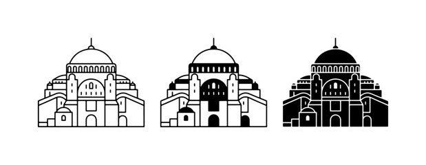 Architectural Landmark Icons, Historic Building Silhouettes, Byzantine Dome Structures, Vector Art Collection © Fakrul
