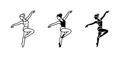 Ballet Dancer Poses, Silhouette and Line Art Vector Set, Elegant Performance Art © Rakib
