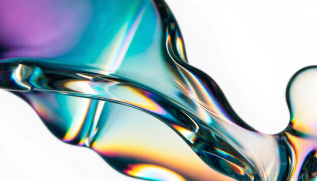 Abstract colorful fluid shapes with transparent background and iridescent reflections