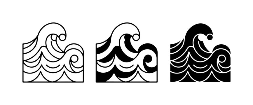 Stylized Wave Icons: Ocean Swirls, Sea Crests, Water Patterns, Nautical Design Elements