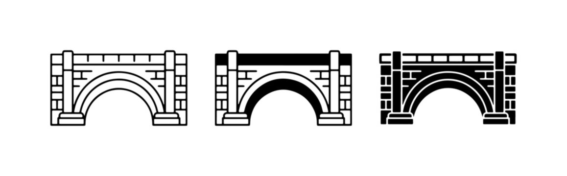 Stone Arch Bridge Icons, Architectural Landmark Vector Graphics, Classic Structure Design Elements