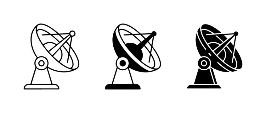 Satellite Dish Icons, Communication Antenna Graphics, Signal Receiver Set