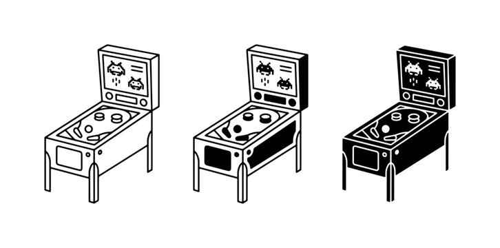 Retro Pinball Machine Icons, Arcade Game Vector Set, Vintage Entertainment Graphics