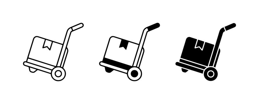 Delivery Cart Icons, Hand Truck Vector Graphics, Shipping Trolley Set