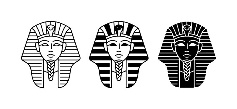 Egyptian Pharaoh Headdress Icons, Ancient King Portrait Graphics, Tutankhamun Mask Vector Set