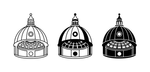 Architectural Domes, Classical Building Tops, Renaissance Cupolas, Set of 3 Icons © Abir