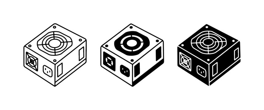 Computer Power Supply Unit Icons, PSU Vector Graphics, PC Hardware Components