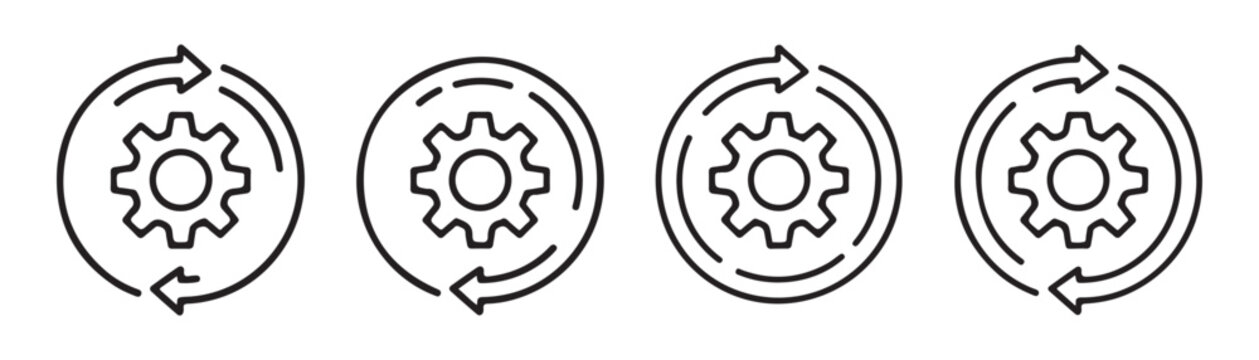 Gear icon in circular arrows, depicting ongoing process, settings, and continuous system operation.