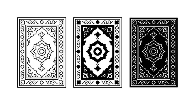 Ornate Persian Rug Vector Icons, Traditional Carpet Patterns, Decorative Textile Art