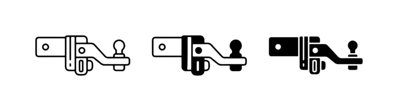 Trailer Hitch Icons Set, Towing Ball Vector Graphics, Vehicle Attachment Symbols