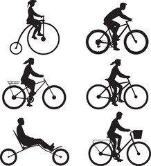 Obraz premium Person riding different types of bicycles vector illustration Vector