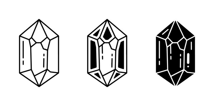 Crystal Icons, Gemstone Graphics, Mineral Vector Set: Outline, Filled, Silhouette