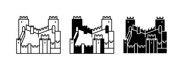 Castle Icons, Fortress Graphics, Medieval Architecture Vector Set © Rofiqe