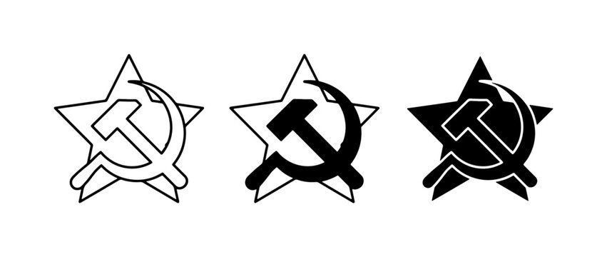 Hammer and Sickle Star Icons, Communist Symbol Vector Set, Soviet Emblem Graphics
