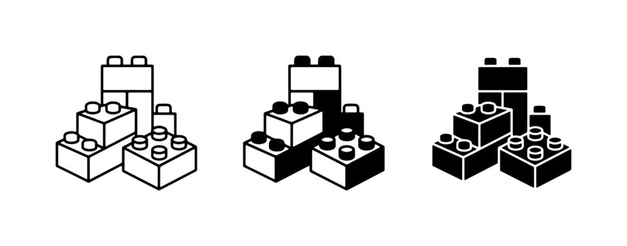 Building Blocks Icons, Toy Construction Pieces, Stacked Plastic Bricks, Vector Graphics