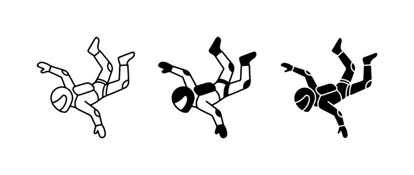 Skydiver Icons, Freefall Vector Graphics, Extreme Sports Silhouette Set