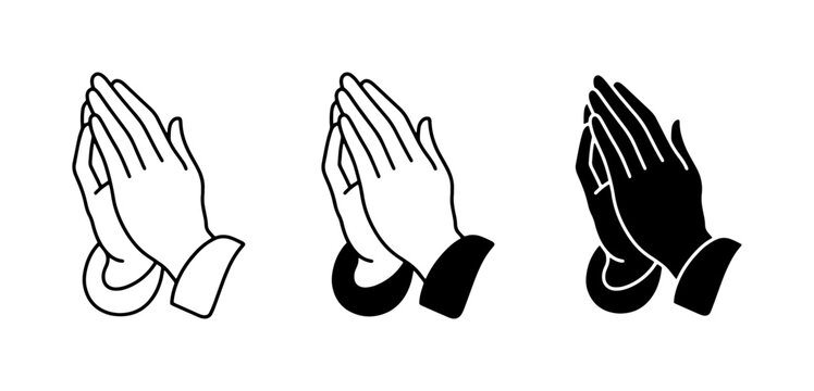 Praying Hands Icons, Religious Symbol, Hope, Faith, Spirituality, Vector Set