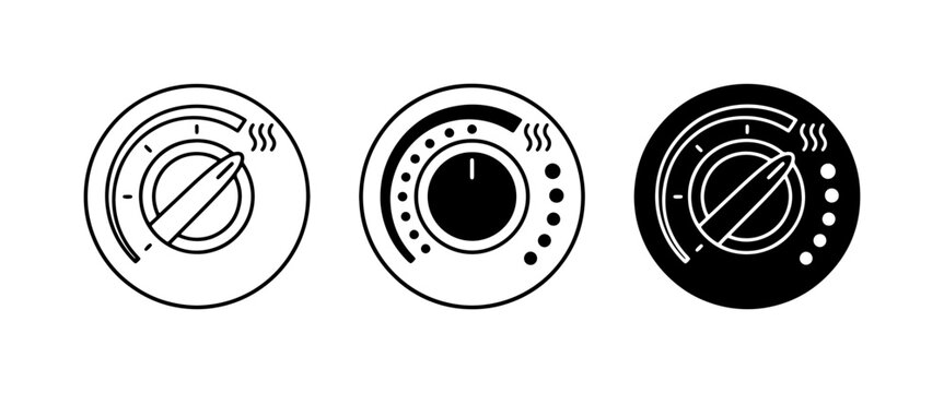 Temperature Control Knobs, Heat Setting Dials, Appliance Control Icons, Vector Set