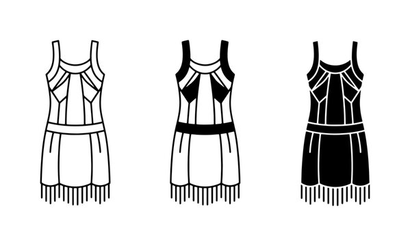 Flapper Dresses Vector Set, 1920s Fashion Icons, Art Deco Style Garments, Retro Clothing Illustration