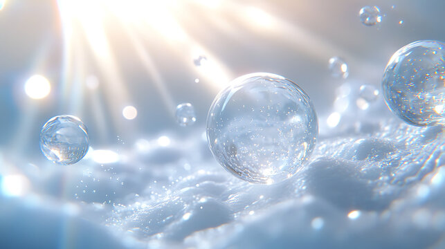 Clean white background with floating NMN molecules and light rays symbolizing purity 