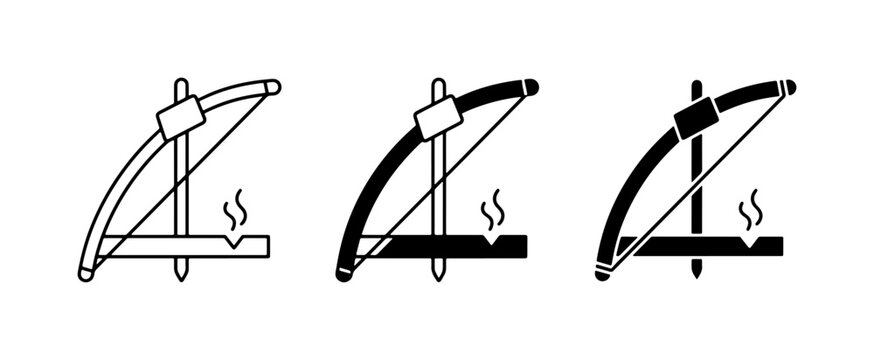 Fire Starting Bow Drill Set Icons, Primitive Survival Tool Vector Graphics
