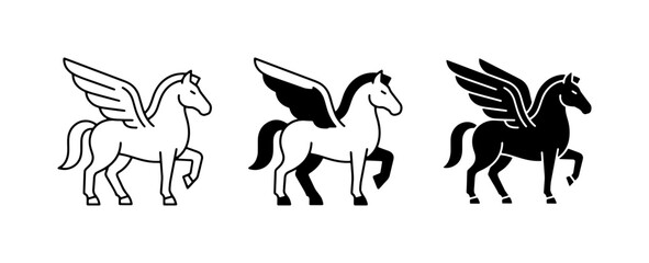 Pegasus Icons, Mythical Winged Horse Vector Graphics, Fantasy Creature Silhouettes © Abdur