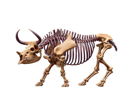 Ancient Bison Skeleton: An illustration of an ancient bison skeleton, showcasing its massive rib cage, skull, and curved horns, providing a glimpse into prehistoric life.
