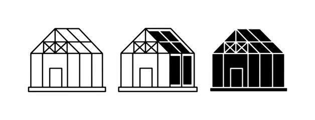 Greenhouse Icons, Garden Structure Vector Set, Agricultural Building Graphics © Abdur