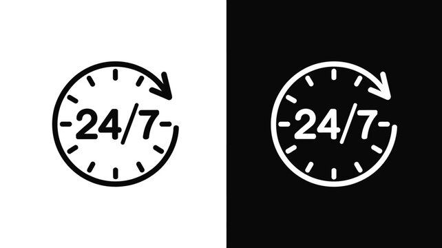 Twenty four seven service icon with clock and arrow isolated background