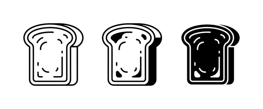 Toast Slices, Simple Icons, Breakfast Food, Bakery Elements, Black and White