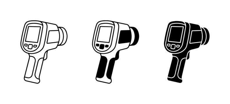 Infrared Thermometer Icons, Temperature Gun Vector Set, Digital Measurement Tools
