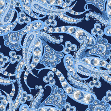 Trendy ethnic-style vector paisley pattern. Seamless Fashionable vector template for any design projects