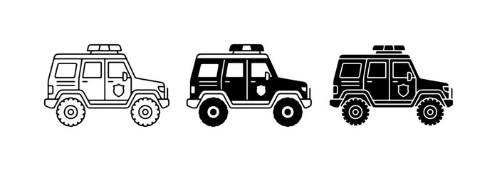 Police SUV Icons, Law Enforcement Vehicle Graphics, Security Patrol Car Vector Set © Ahad
