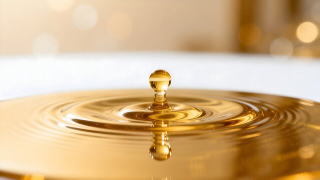 Golden liquid drop creating ripples