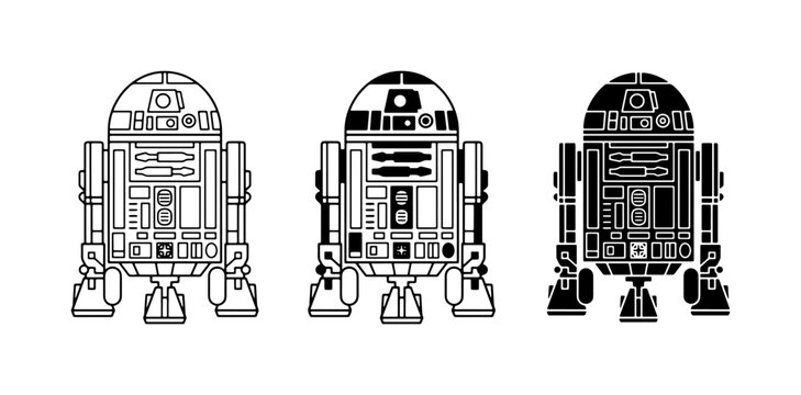 Robot Droid Icons, Sci-Fi Astromech Character Vector Set, Retro Futuristic Technology