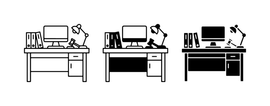 Office Desk Icons, Computer Workstation Set, Minimalist Workspace Graphics
