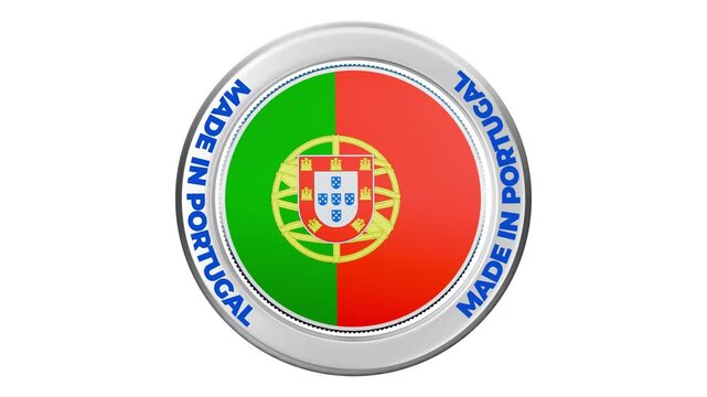 3D Rotating Made in Portugal Flag Round Logo Animation