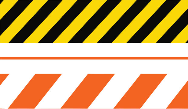 Yellow and black warning stripes with orange and white construction tape vector for safety signage and industrial borders